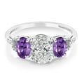 thumbnail image 2 of Gem Stone King 10K White Gold IGI Certified Lab Grown Diamond and Purple Amethyst 3-Stone Engagement Ring for Women | 2.46 Cttw | Center 1.5 Ct Diamond | D-E Color | VS1-VS2 Clarity (Size 5), 2 of 5