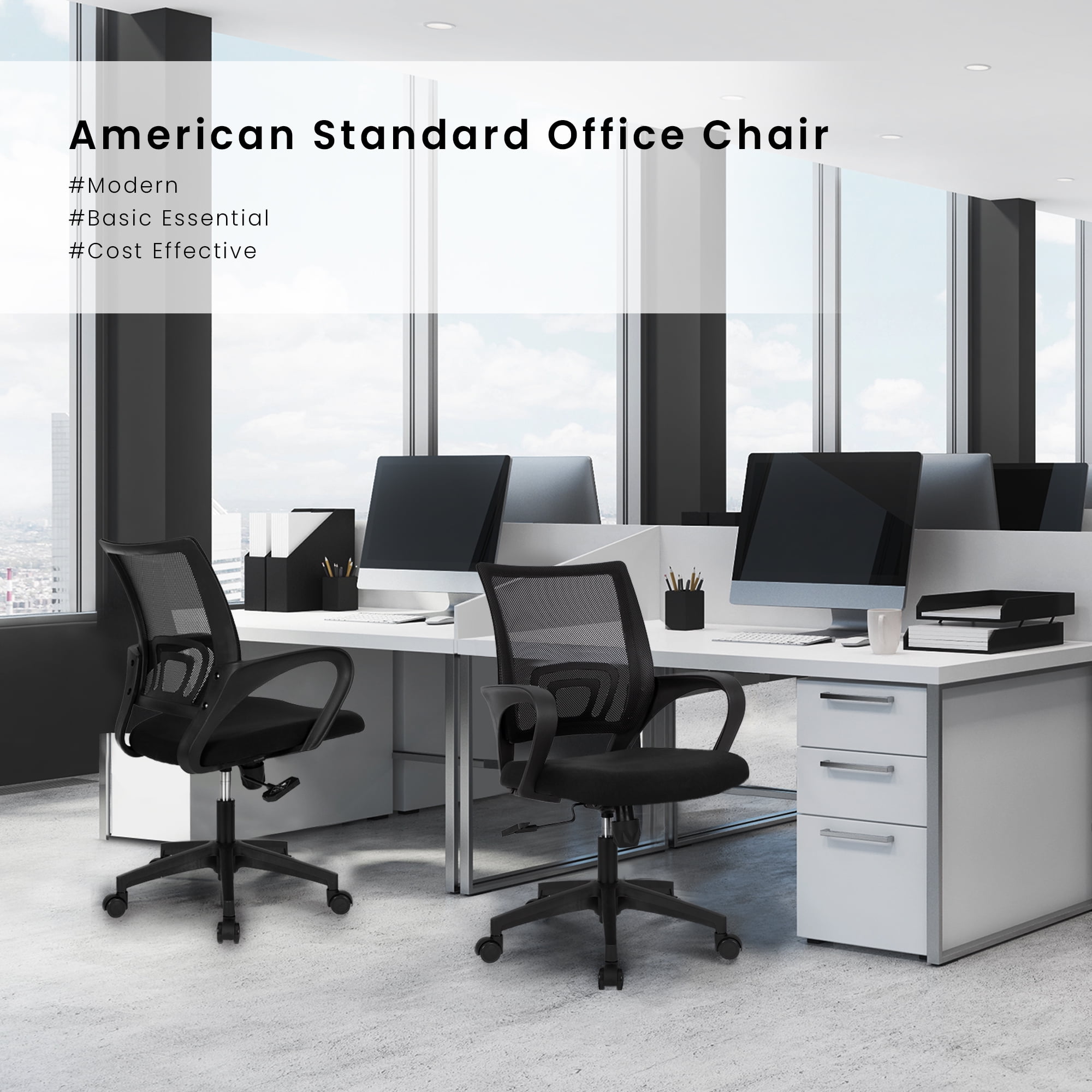 CELTOSS Office Chair, Adjustable Height, Ergonomic Lumbar Support and Armrests for Adults, Black