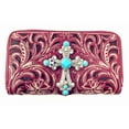 thumbnail image 4 of Western Laser Cut Floral Agate Cross Double Zipper Womens Wallet/Crossbody Bag, 4 of 6