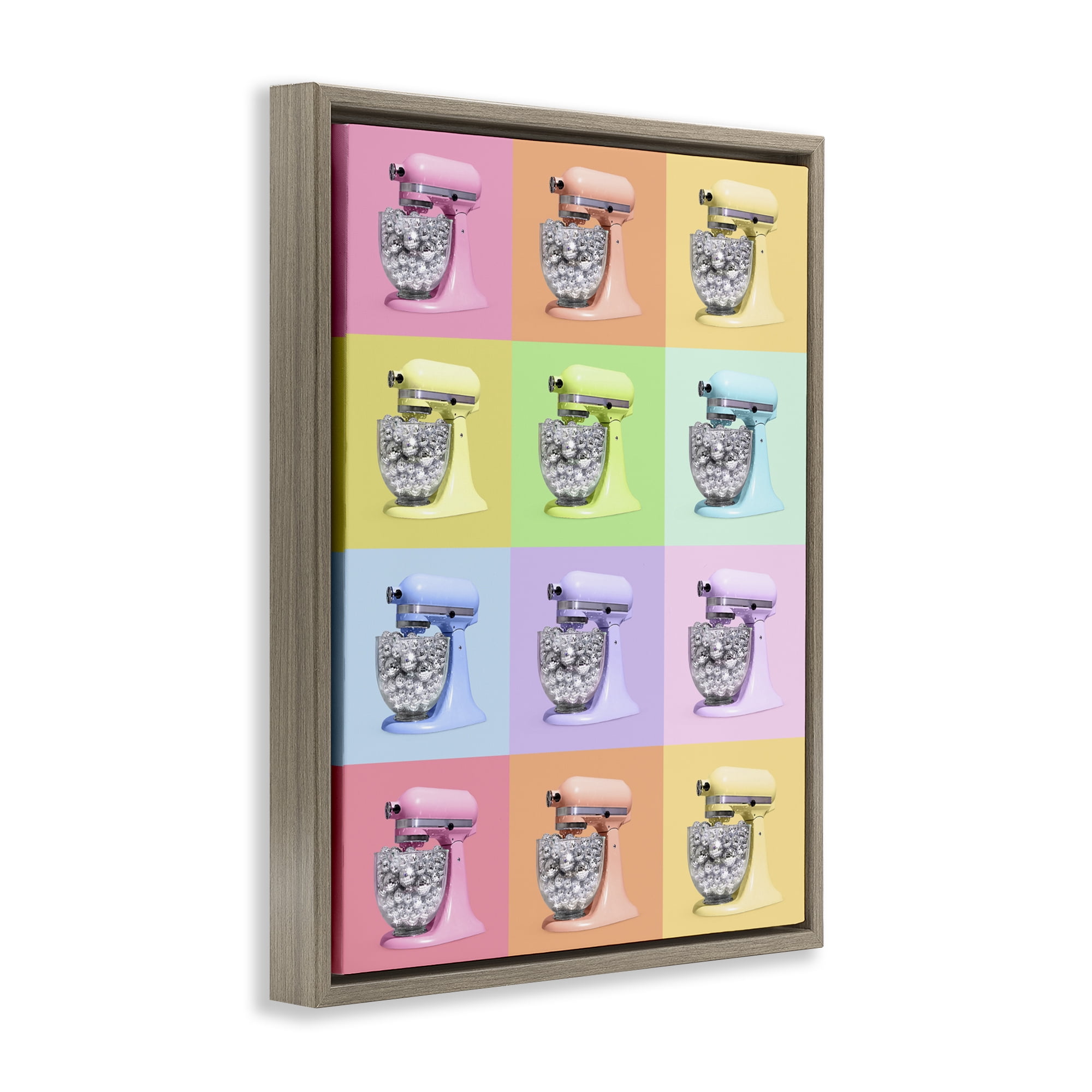 Stupell Industries Disco Ball Kitchen Mixer Collage Brown Framed Floater Canvas Wall Art, design by LISH Creative