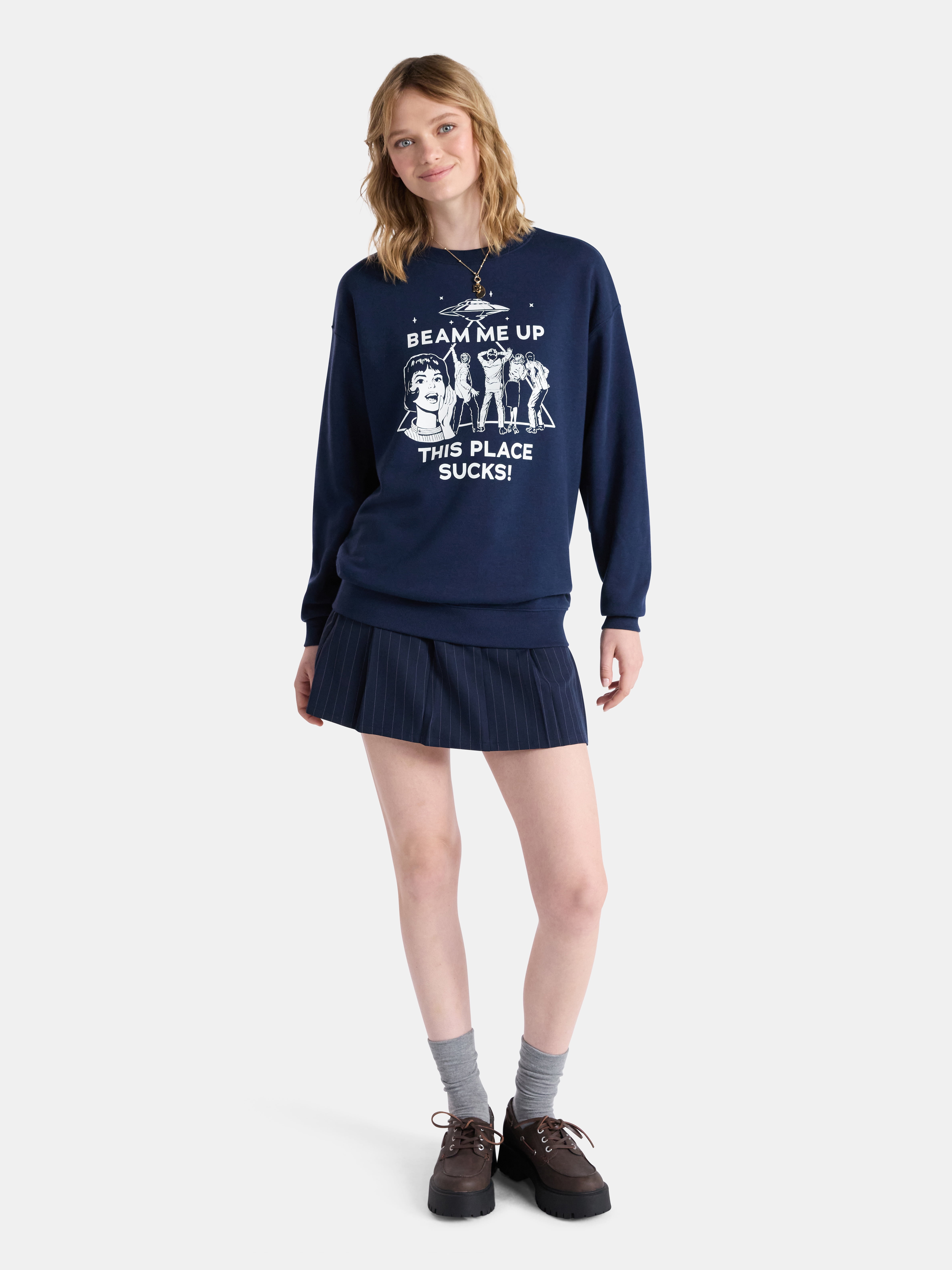 Netflix Stranger Things Oversized Fleece Sweatshirt from No Boundaries, Women’s Plus