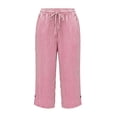 thumbnail image 3 of Yievot Women's Striped Capri Pants Casual Drawstring Elastic High Waisted Trousers with Pockets Loose Cropped Lounge Pants, 3 of 5
