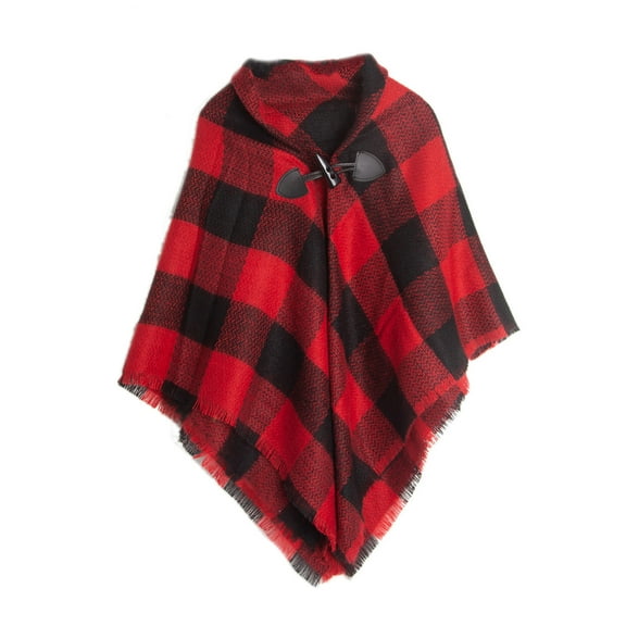 Odeerbi Girls Plaid Shawl Wrap Autumn 2025 Fashion Cape Cardigan Horn Button Children Scarf Cloak Red