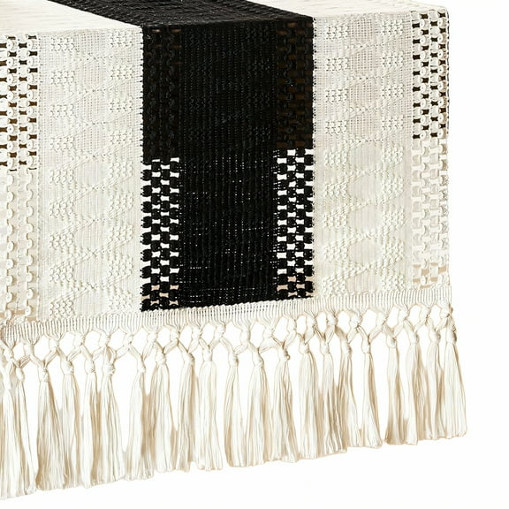 AUQ Table Runner,Structured Fiber Fabric Dining Room Table Decor,Tied Tassel Accents Farmhouse Table Decor,Style1,30*160cm