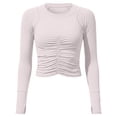 thumbnail image 4 of DuoJiaJ Womens Long Sleeve Crop Top, Crew Neck Ruched Stretchy Yoga Athletic White M, 4 of 5