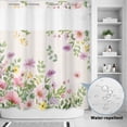 thumbnail image 2 of No Hook Shower Curtain, Pink Purple Flower Shower Curtains for Bathroom with See Through Top Window, Spring Farmhouse Country Floral Leaf Waterproof & Washable Bath Curtain Standard 72"x72", 2 of 9