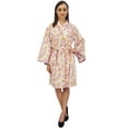 thumbnail image 2 of Bimba Women's Short Kimono Robe Cotton Poplin Floral Print Bridal Nightwear - 22, 2 of 6