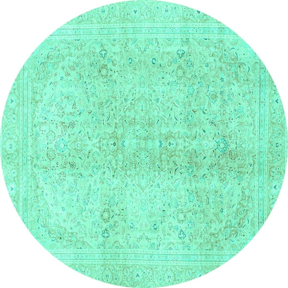 Ahgly Company Machine Washable Indoor Round Abstract Turquoise Blue Modern Area Rugs, 6' Round