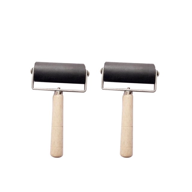 2PCS 6cm Rodillo de estampado de tinta Brayer de goma suave Herramientas de proyectos de artesanía de grabado (Negro)