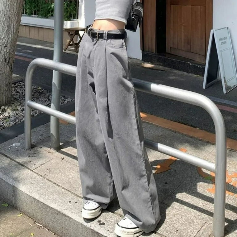 Deeptown Gray Vintage Suit Pants for Women Oversized Elegant