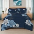 thumbnail image 4 of Floral Comforter Set Queen 7 Pieces Bed in a Bag Blue Floral Pattern Printed on Navy Soft Microfiber Bedding Set Lightweight Bed Comforter Set for All Season, 4 of 6