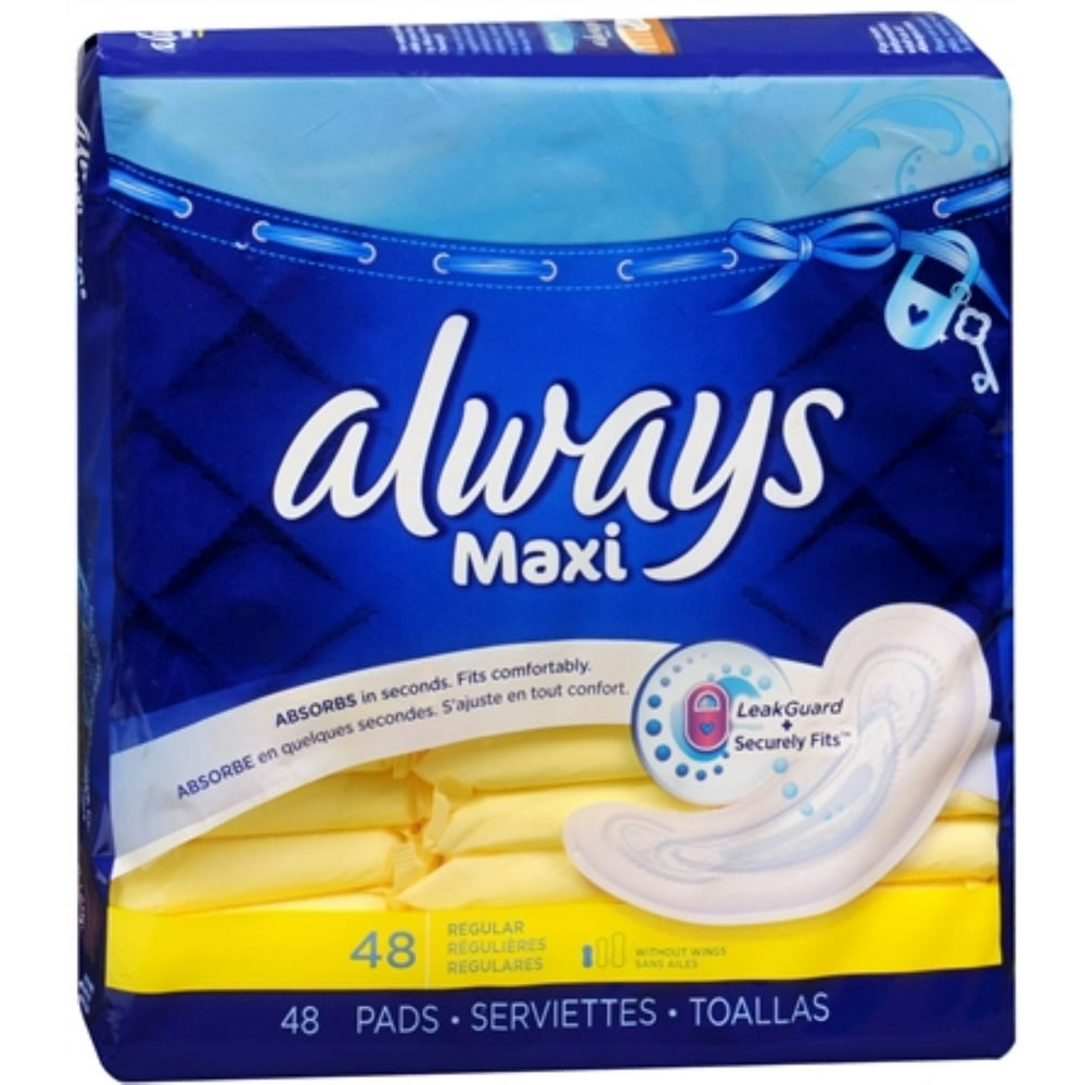 Always Maxi Pads without Wings, Unscented, Regular 48 ea (Pack of 4)