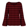 thumbnail image 4 of HLKJKLS Long Sleeve Shirts For Women 3/4 Bell Sleeve V Neck Pressed Pleated Solid Color T Shirt Cotton Like Spring Winter Red M-4Xl, 4 of 8