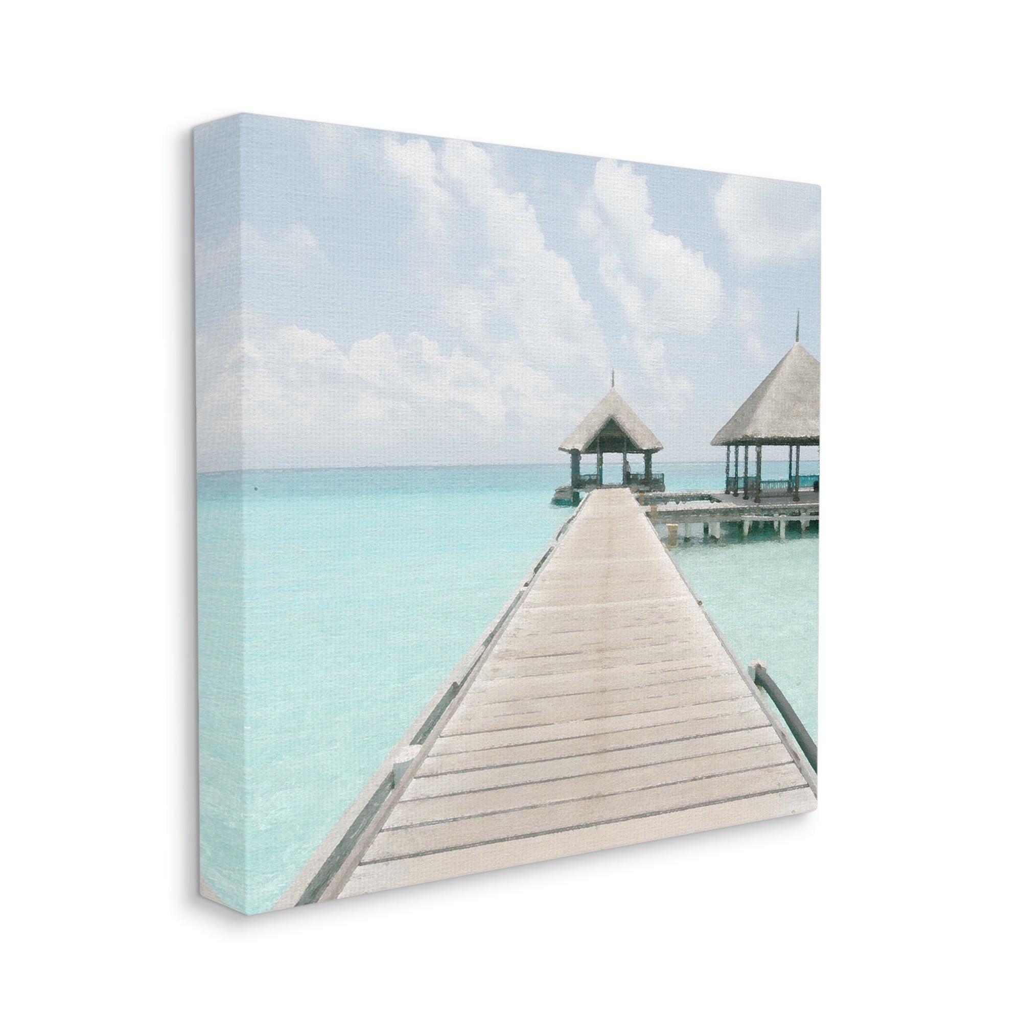 Stupell Industries Beautiful Turquoise Water Ocean Pier Cloudy Sky Painting Gallery Wrapped Canvas Print Wall Art, Design by Noah Bay