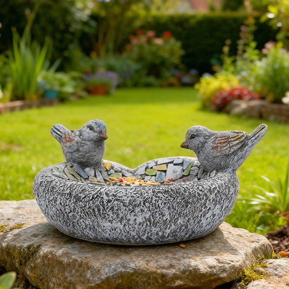 Vjnyvs Bird Bath Bowl Garden Bird Feeder Dish Statue Yard Resin Ornament Bird Water Bowl For Yard Outside Table Backyard