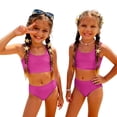 thumbnail image 3 of CCRFTGI Swimsuits for Child Girls Size 7 2 Piece Set Swimming Bathing Suits Beach Vacation Solid Girls Bikini Cute Summer Girls Clothes Swimsuits Swimwear Hot Pink 3-4 Years, 3 of 9