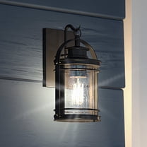 Luxury Nautical Outdoor Wall Sconce, 11.50''H x 6.75''W, with American Bungalow Style Elements, Craftsman Design, Black Silk Finish and Clear Seeded Glass, UQL1430