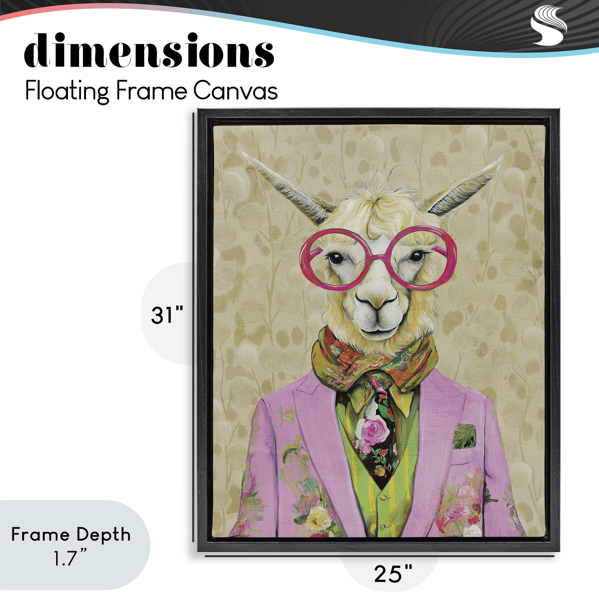 Stupell Industries Stylish Llama with Glasses Black Framed Floater Canvas Wall Art, design by Svetlana Aleynikova