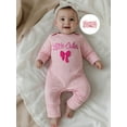 thumbnail image 5 of BemeyourBBs Newborn Baby Girls Stripe Romper Daddy's Girl Outfits Letter Bow Embroidery Long Sleeve Jumpsuit with Headband Set, 5 of 9