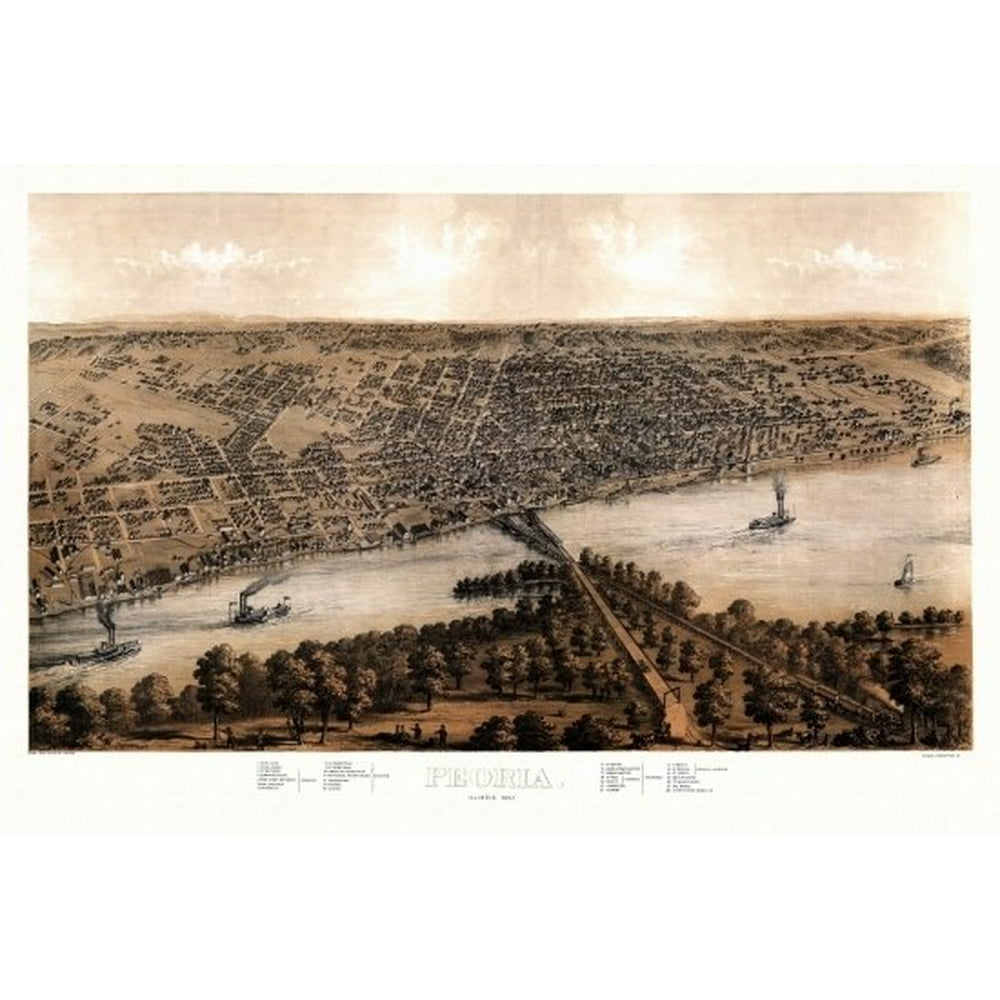 Historic Map of Peoria Illinois 1867 Peoria County Poster Print