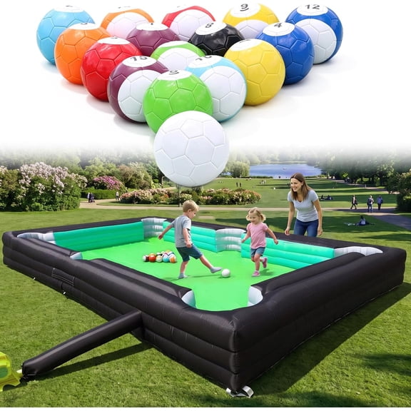 Esheno Inflatable Soccer Pool Table 26 ft with 16 Balls Soccer Billiards 550W Air Blower 26x16 ft for Backyard School Team Building Beach Party Event