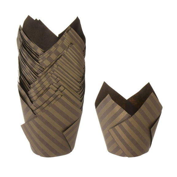 Uxcell 50Pcs Tulip Cupcake Liners Standard Paper Baking Cups Greaseproof Wrapper Disposable Coffee with Gold Striped