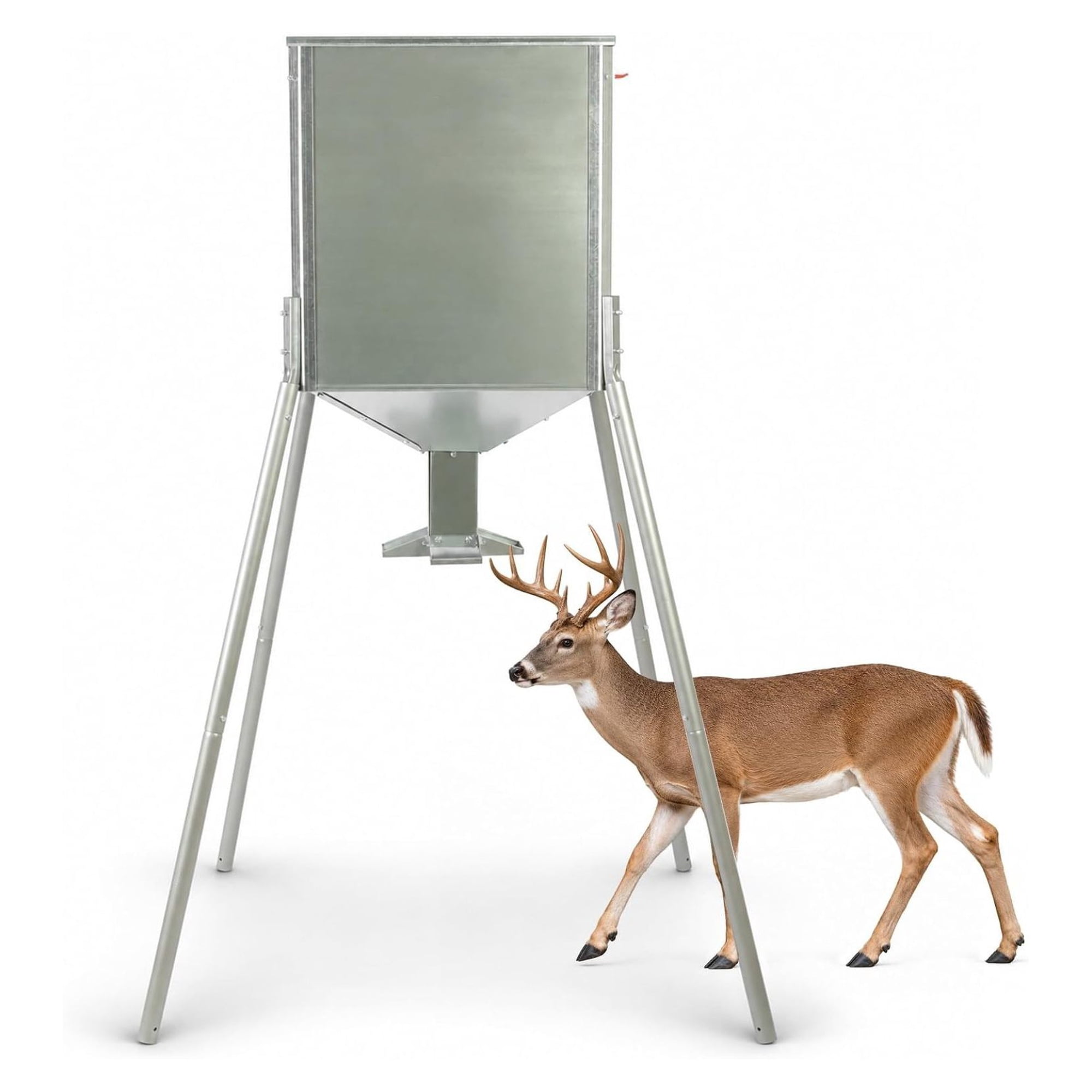 Gravity Deer Feeder 450 lb Capacity Hunting Game Feeder Station with 4 Way Feeding Ports and Galvanized Steel Construction for Whitetail Deer