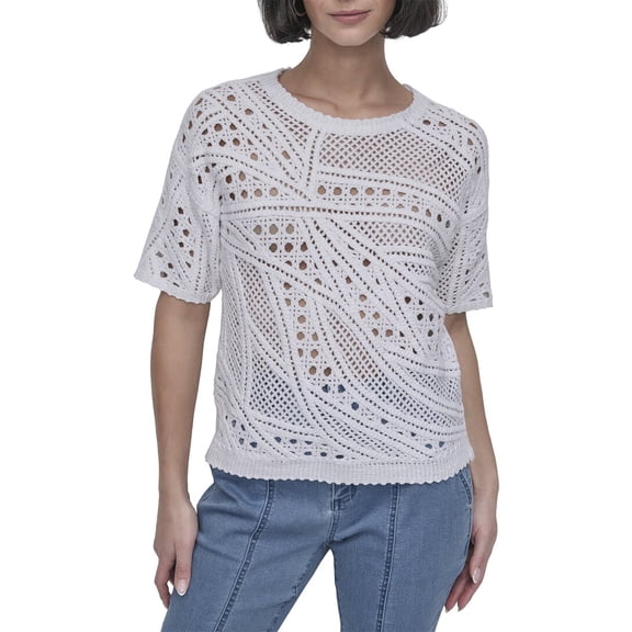 DKNY womens Crochet Sweater, xs, White