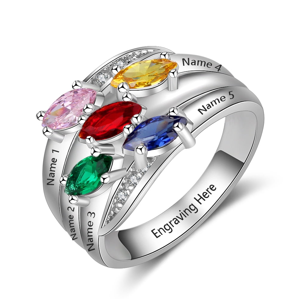 Personalized Mothers Rings with 3 Simulated Birthstones for Grandmother Meaningful Anniversary Nana Promise Rings for Her 