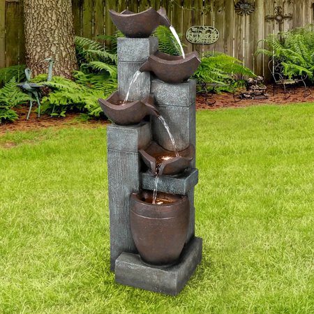 Willwolf 39.7''H 5-Tier Pots Outdoor Garden Water Fountain - Resin Fountain for Garden - Floor Patio, Deck, Porch, Backyard and Home Art Decor