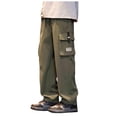 thumbnail image 2 of Ceisia Men Solid Color Fleece Multi Pocket Work Pants Loose Drawstring Gift Elastic Cuff Trousers, 2 of 8