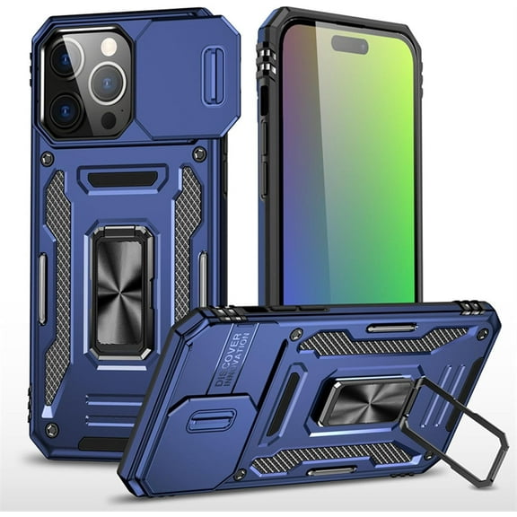 HCTian Shockproof Case for iPhone 16 Pro Max /16 Pro/16 Plus/16,Slide Full Lens Protection Shell with 360°Rotating Kickstand and Magnetic Adsorption Phone Cover