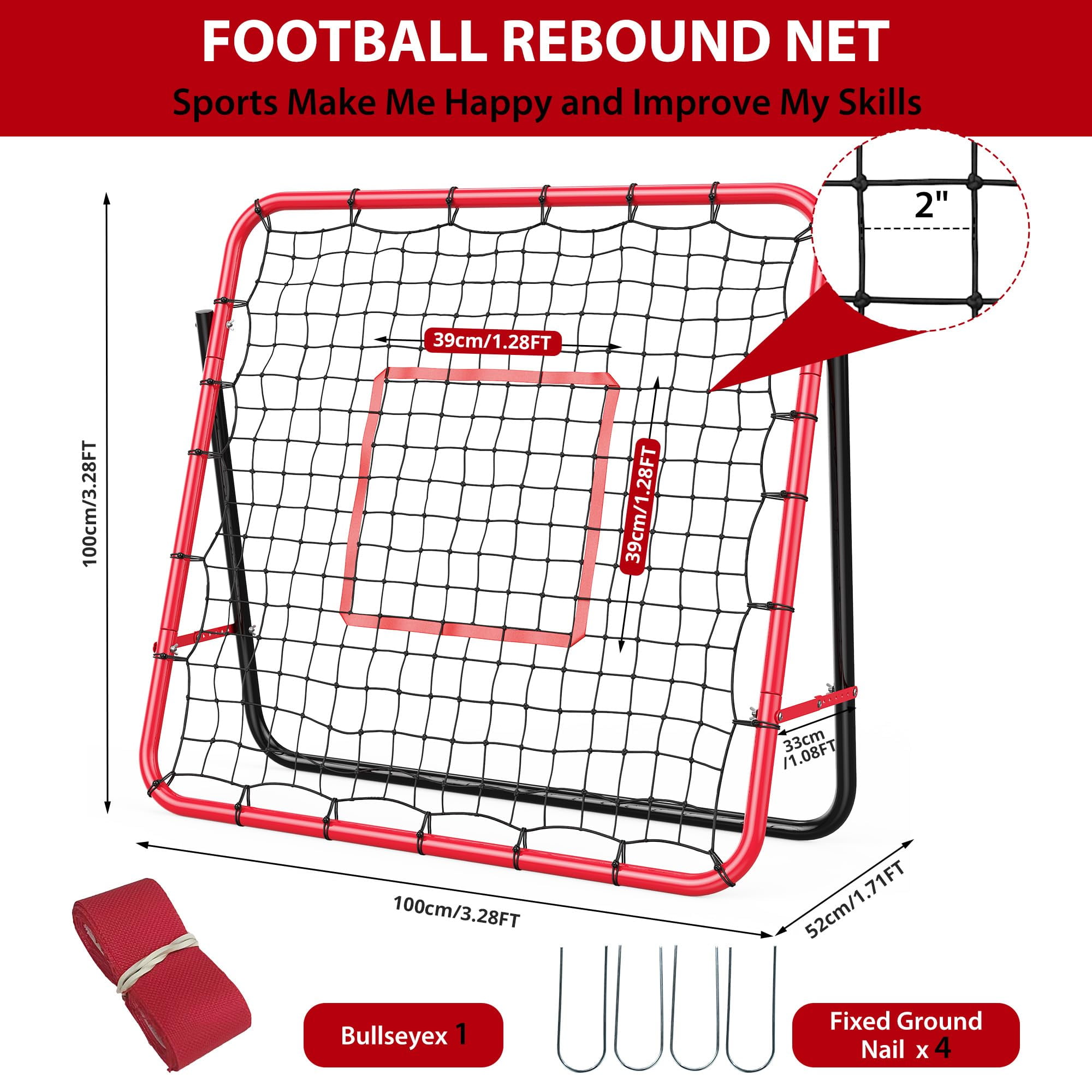 6x4 Ft Adjustable Soccer Rebounder Net – Heavy Duty Iron Frame, Rust-Resistant Football Training Net for Backyard & Field