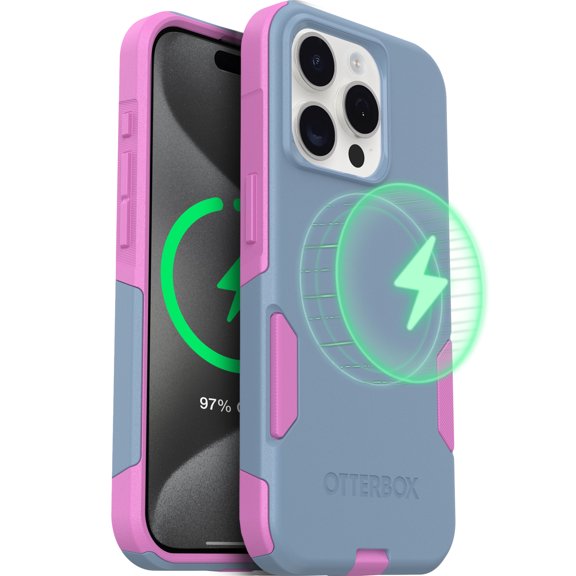 OtterBox Commuter MagSafe Case for iPhone 15 Pro Max – Blue/Pink – Slim, Shockproof, Dual Layer Drop Protection