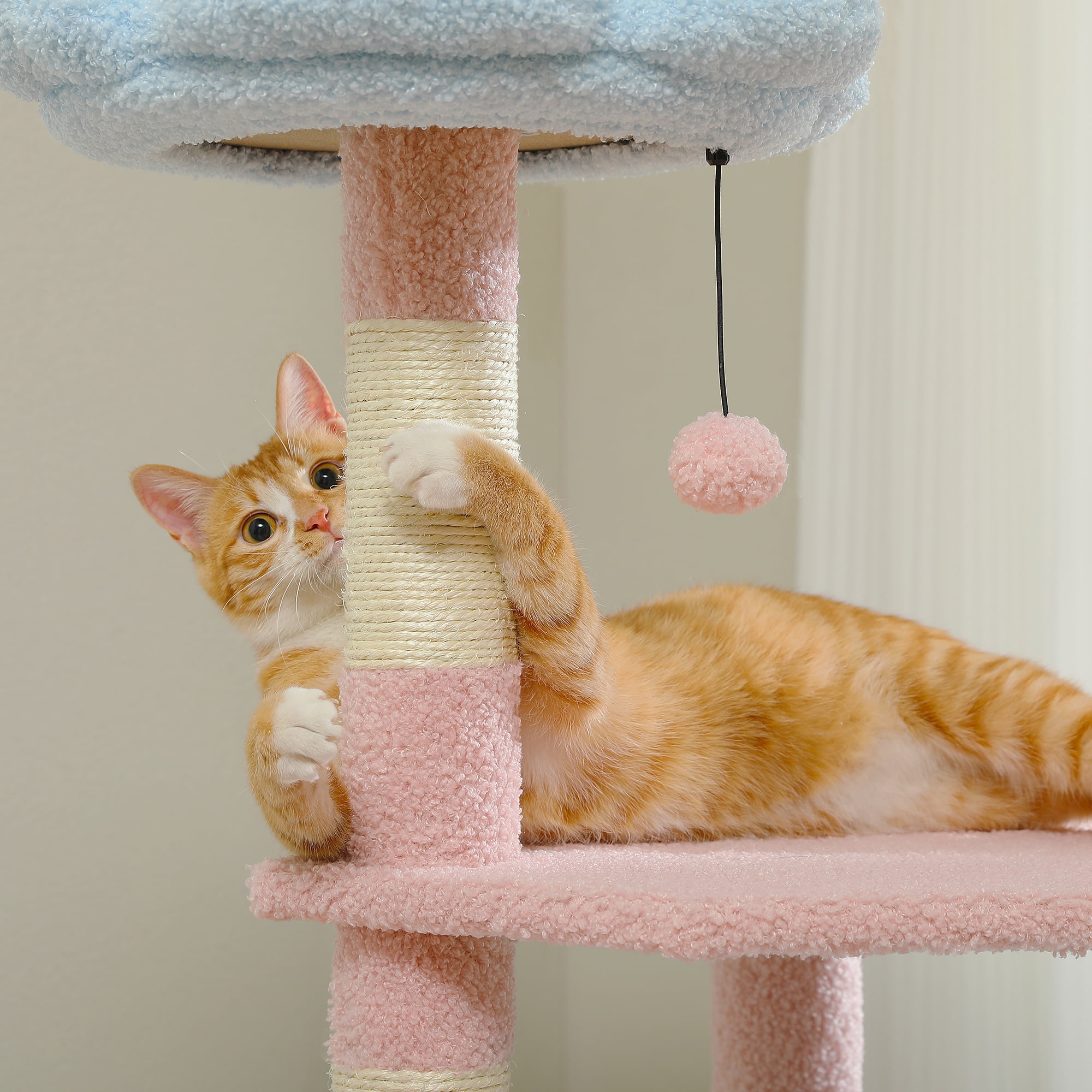 Kadyn 47" Flower Cat Tree Tower for Indoor Cats, Cat Condo with Pink Top Perch for Kittens, Cat Tree House with Sisal Scratching Posts, Blue