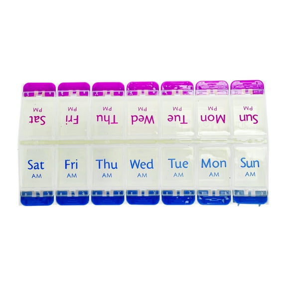 Unique Bargains 1 Pc Pill Case 14 Grid Double Row Pill Box Dark Blue Purple