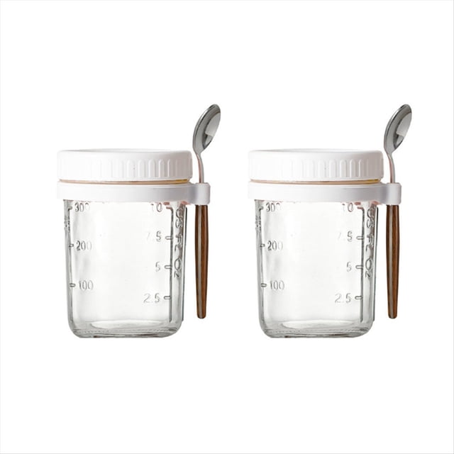Recipiente Hermético para de Desayuno, Tarro de Avena con Tapa y Cuchara, de Avena Portátil para Ensaladas, Cereales, , 2 Uds.