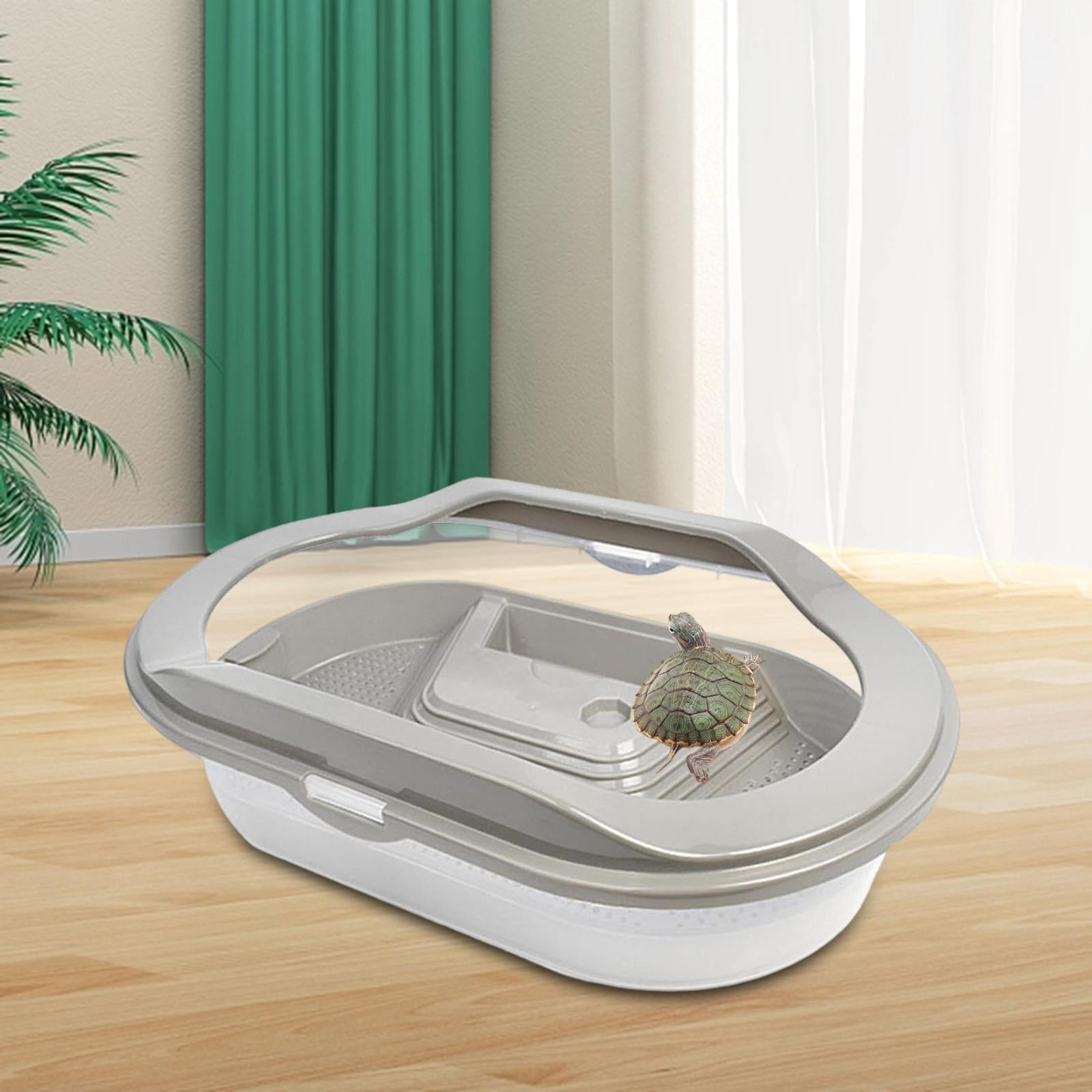 Turtle Tank,turtle tank Aquarium turtle tank Reptile Tank,transparent reptile tank tortoise habitat,clear Reptile Terrarium Small Turtle Container,Reptile Carrier with Cover and Handle Gray