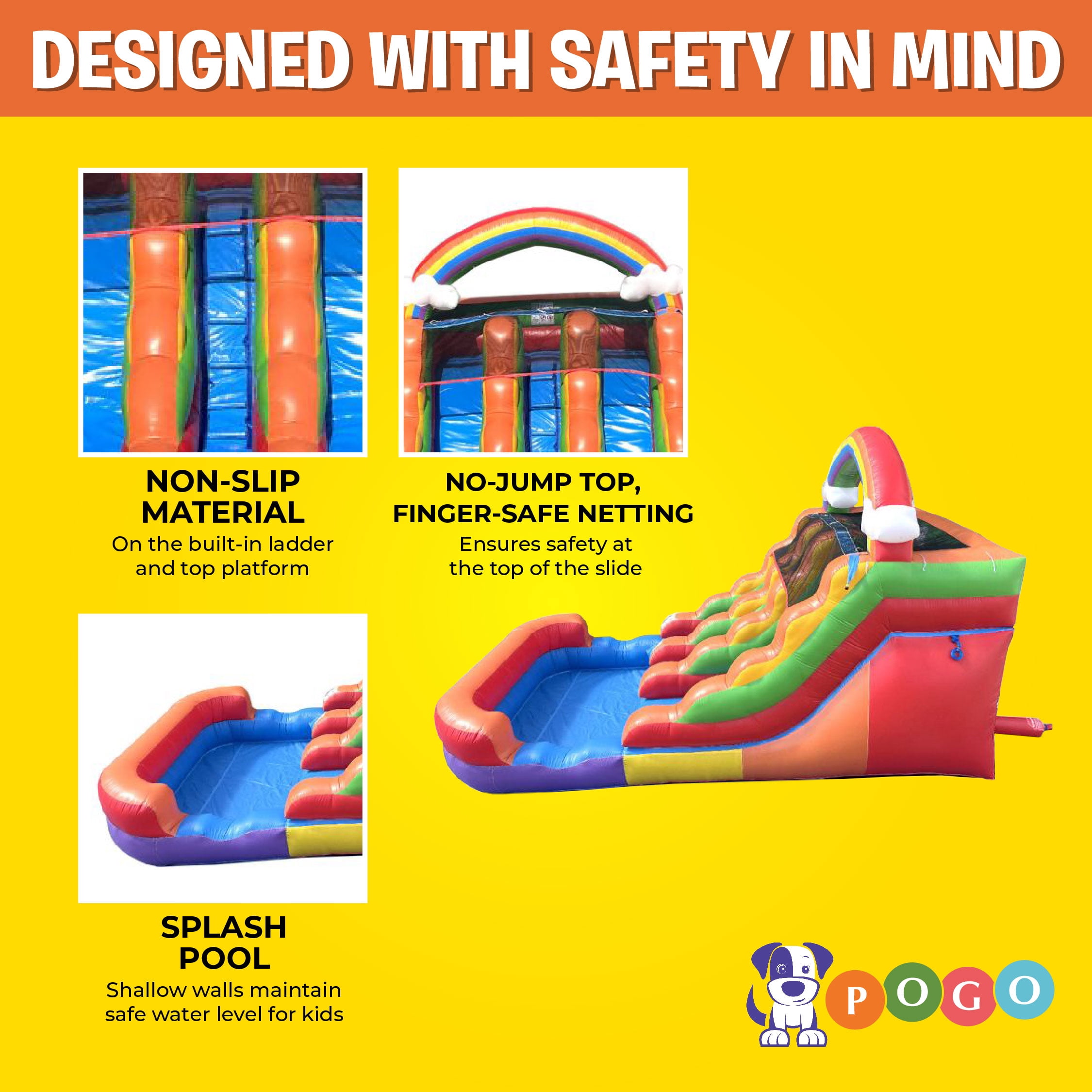 Pogo Crossover Inflatable Double Water Slide with Blower, Rainbow Cloud 12 Foot Kids Waterslide
