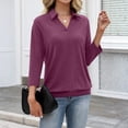 thumbnail image 4 of Womens Collared V-Neck 3/4 Sleeve Loose Fit Polo Shirts Summer Business Casual Tops, 4 of 6