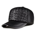 thumbnail image 1 of Baseball Cap Men Real Leather Black Brown Knit Autumn Winter Dad Hat, 1 of 4
