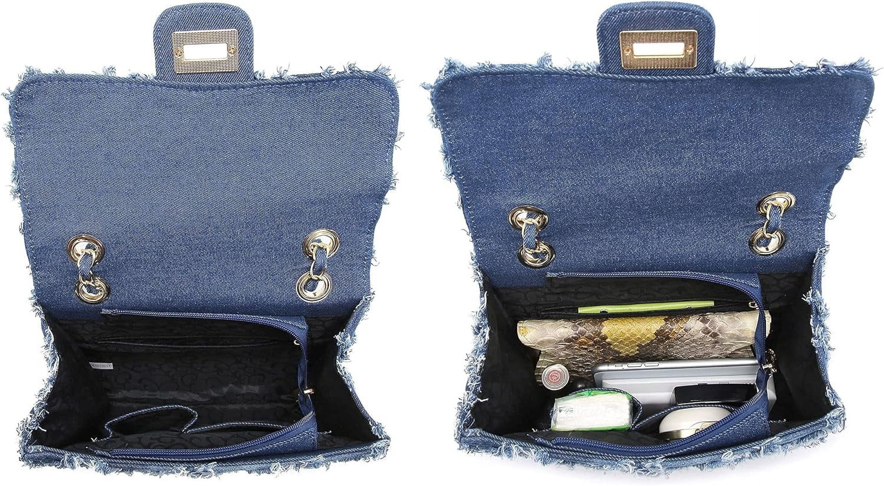 Women Small Shoulder Bags Quilted Crossbody Distressed Jean Denim Purse Evening Bag Clutch Handbag with Chain Strap