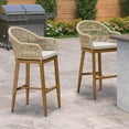 thumbnail image 5 of PPURPLE LEAF Outdoor Bar Height Stools Set of 2, Patio Woven Aluminum Barstools Bar Chairs with Back and Cushions for Balcony Garden Indoor Kitchen Outside, Teak, 5 of 10