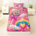 thumbnail image 4 of Manfei Cute Candy Lollipop Twin Sheets, Rainbow Butterfly Bedding, Hot Pink, 3pcs, 1 Flat Sheet, 1 Fitted Sheet and 1 Pillowcase, 4 of 6