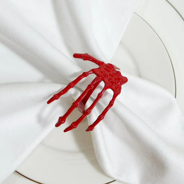 Seyotauo Skeleton Hand Halloween Napkin Rings Horror Skeleton Hand Alloy Napkin Holder Halloween Napkin Holder Metal Napkin Buckles for Halloween Party Wedding Banquet Table Decoration