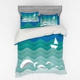 thumbnail image 2 of Nautical Duvet Cover Set, Theme Paper Boat Sea Happy Dolphins Underwater Animals Ocean, Bedding Set with Shams and Fitted Sheet, 3 Sizes, by Ambesonne, 2 of 3