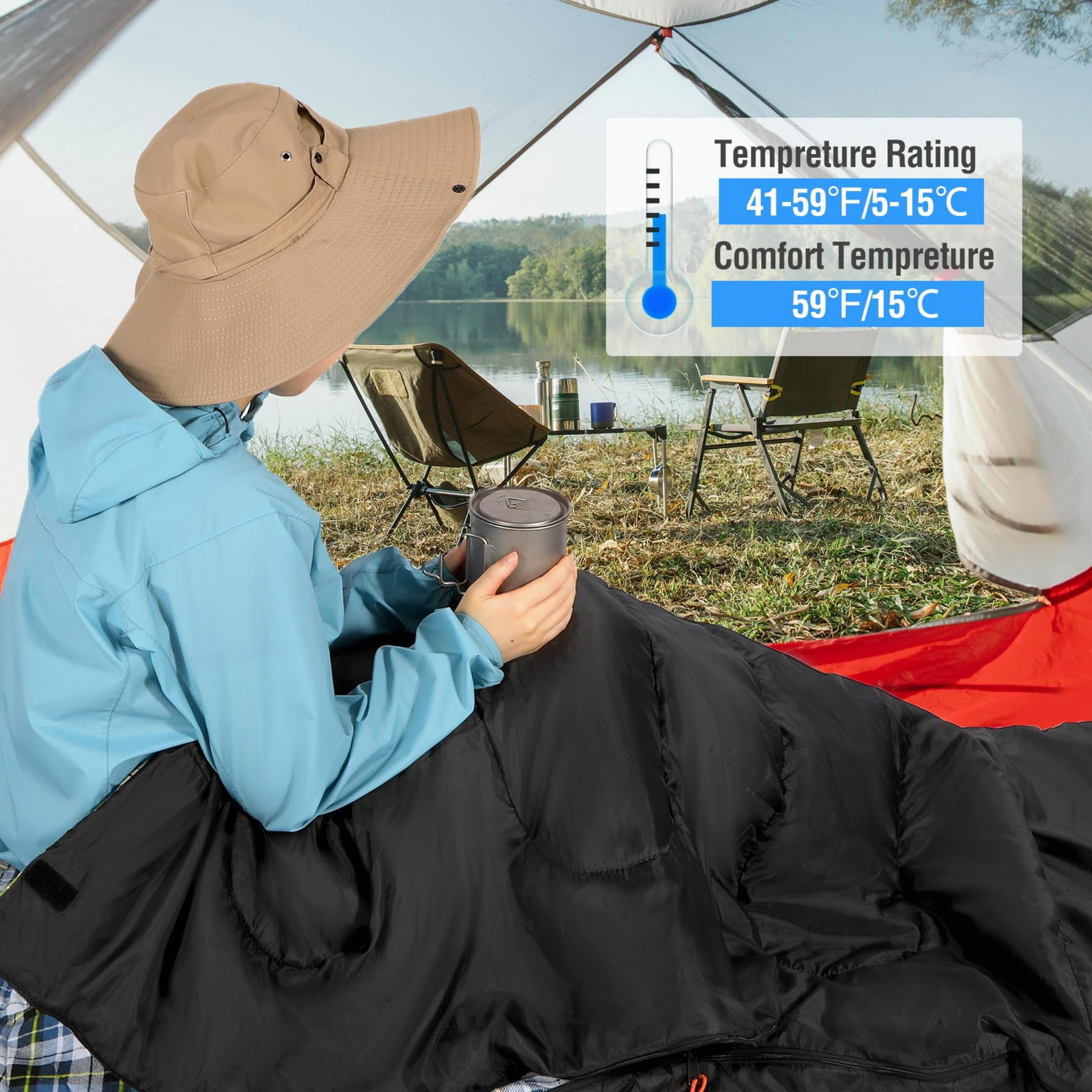 RedSwing Adult Sleeping Bag for Camping Backpacking, Cotton Flannel Envelope Sleeping Bag with 2lbs Filling Options