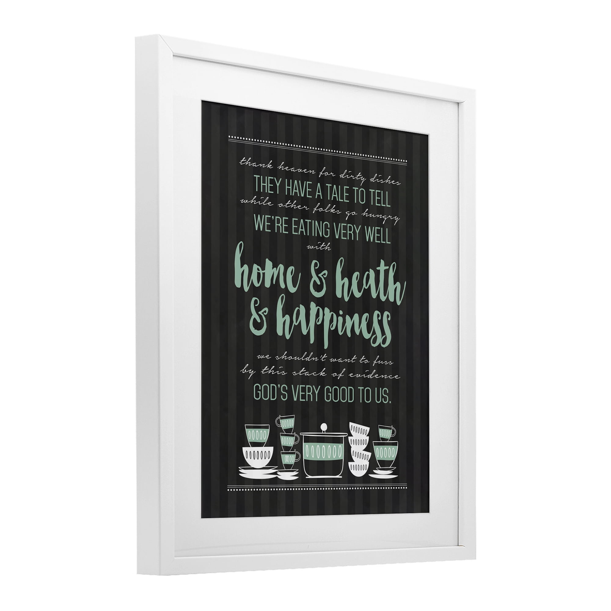 God's Good To Us Kitchen White Framed Print Under Glass, design by Lettered and Lined