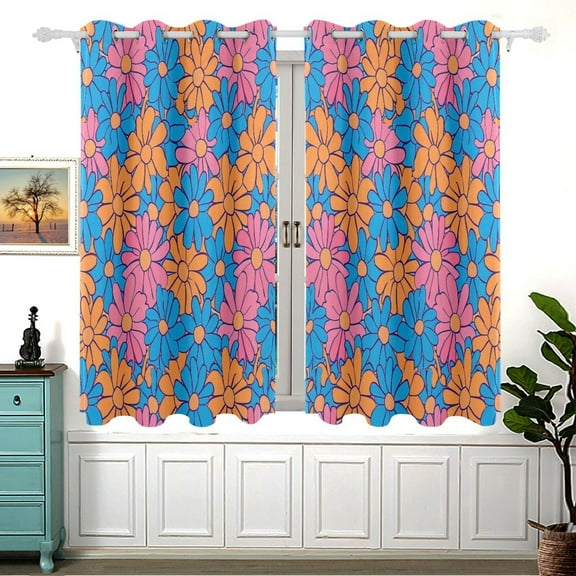 Daisies Or Flowers Floral Curtain Black Out Thermal Insulation Curtains Aesthetic 54 Inch Length for Bedroom Living Room 2 panels set