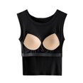 thumbnail image 4 of Lenpel Women's Tank Tops with Built in Bra Crew Neck Solid Color Slim Sleeveless T Shirts Soft Casual Camisole Tees, 4 of 5